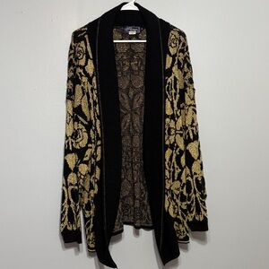 Vintage JJ Browne Sweater Metallic Gold Black Open Front Cardigan USA Size M